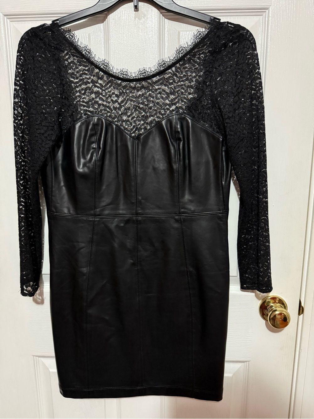 Free People Black Lace & Faux Leather Midi Dress